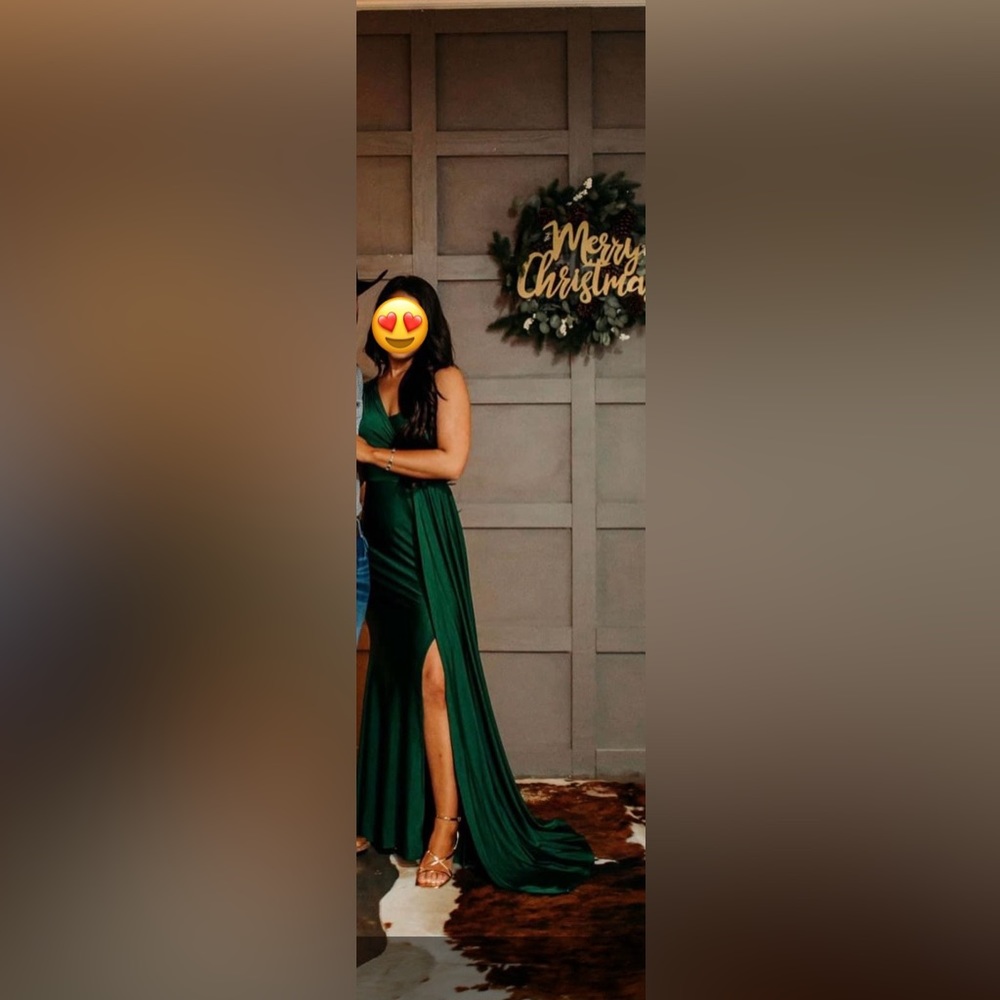 One Shoulder Dark Green Split Thigh Draped Satin Prom Dress/Evening Gown